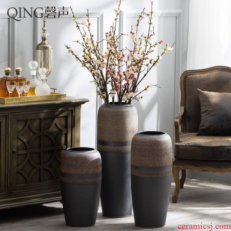 Ground vase Chinese style restoring ancient ways in dry flower porcelain hotel villa large sitting room ceramic furnishing articles coarse pottery by hand