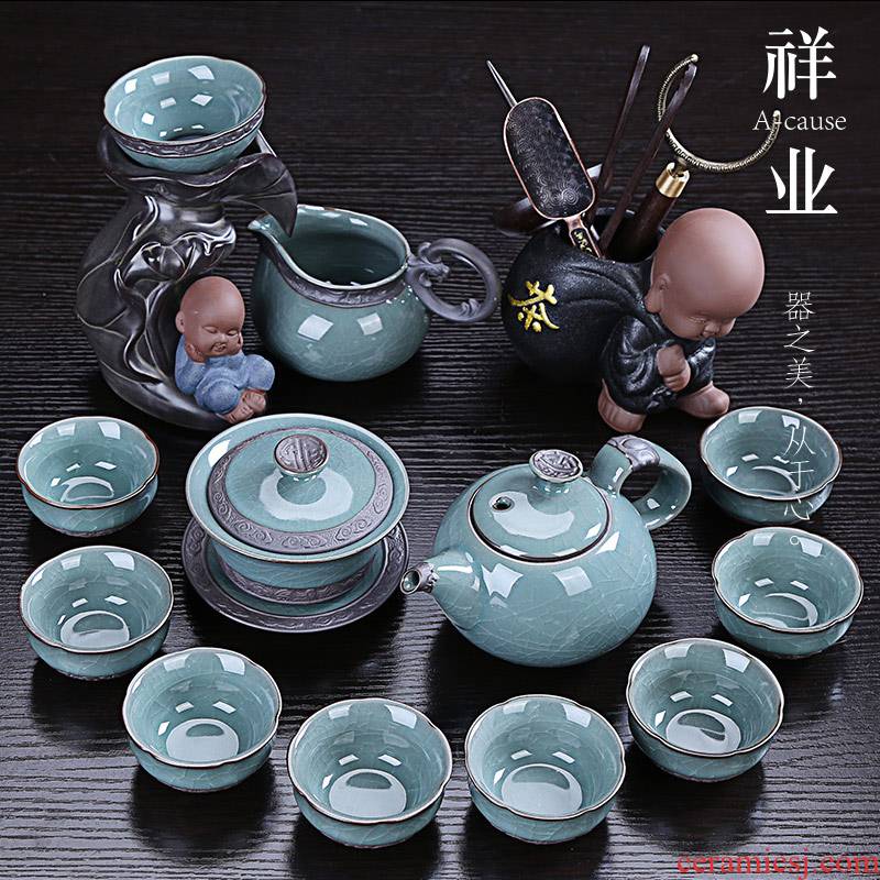 Open the slice auspicious industry kung fu tea set ceramic gift boxes visitor office tea sets tea tea elder brother up with household