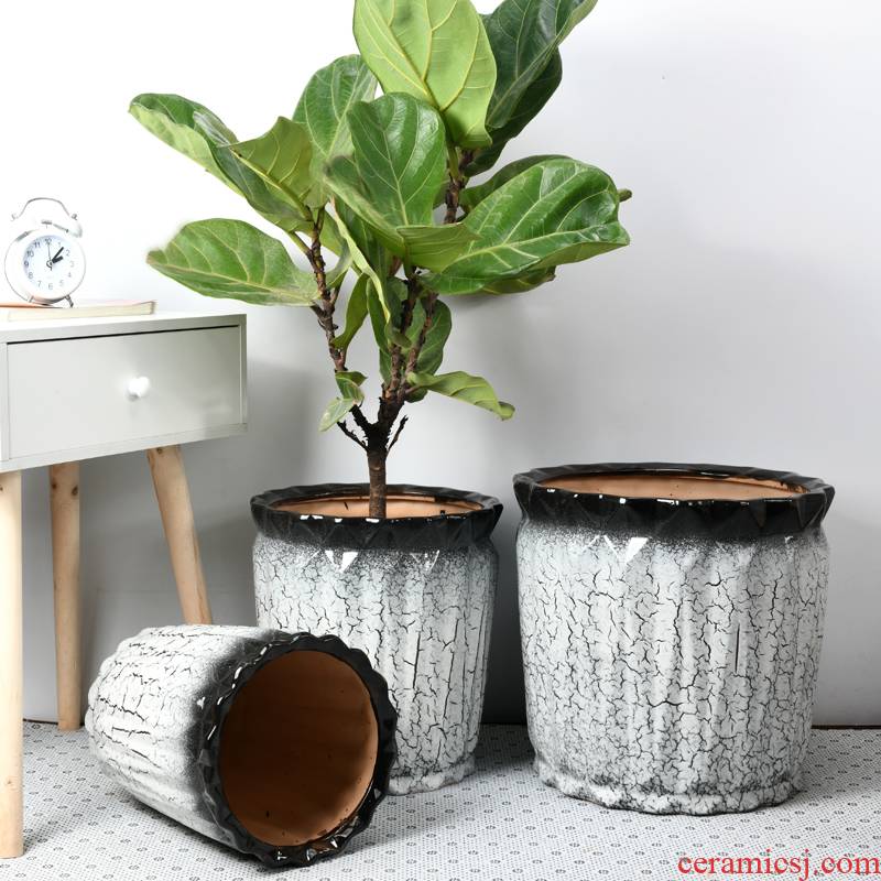Nordic extra large wholesale ceramic flower pot contracted large caliber sitting room courtyard planting potted big flowerpot pack mail