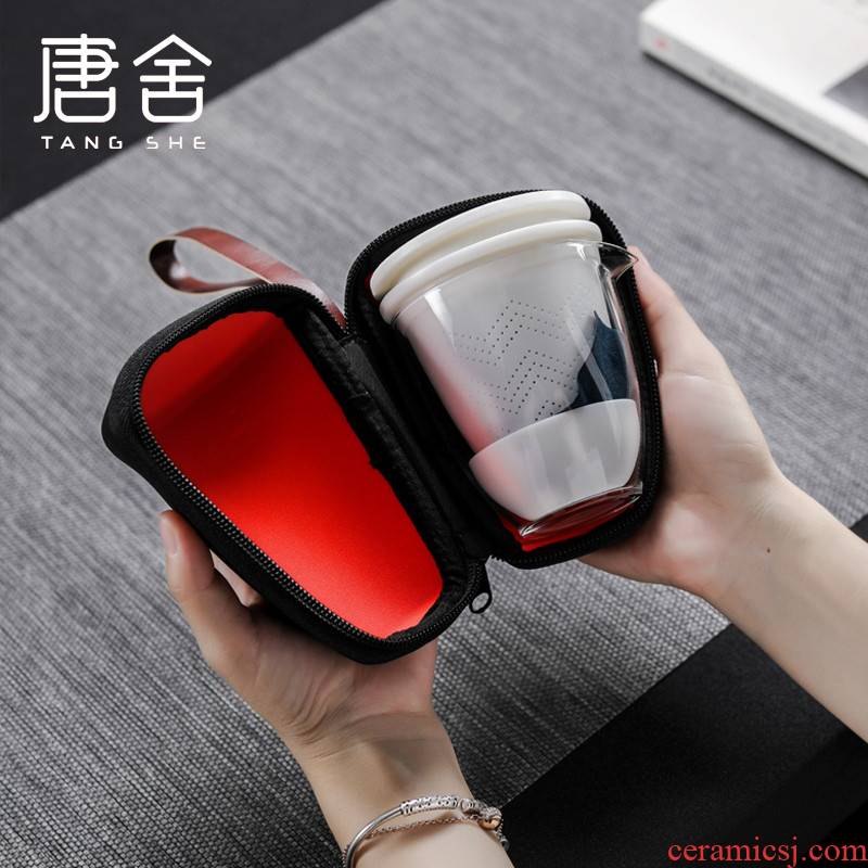 Don difference up dehua white porcelain portable travel tea set crack cup cup ceramic glass package car is suing household