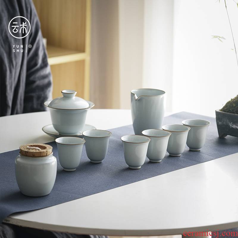 Cloud art of jingdezhen your up kung fu tea set suit household of Chinese style and contracted household slicing ceramics tureen tea cups