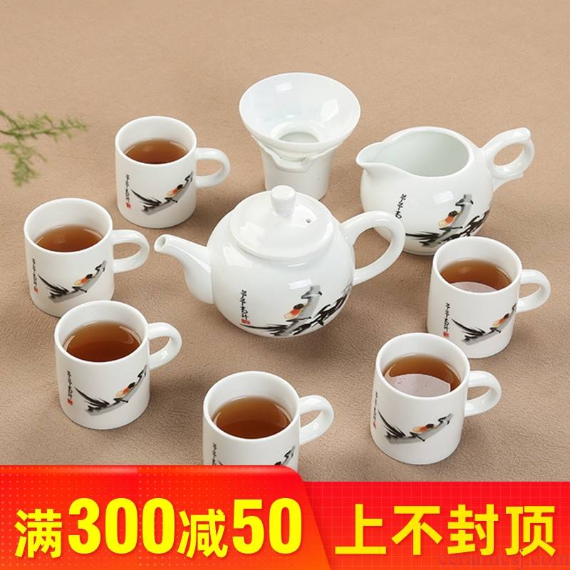 Pottery and porcelain of a complete set of kung fu tea set high household jingdezhen porcelain white enamel cup advertising gift set custom LOGO