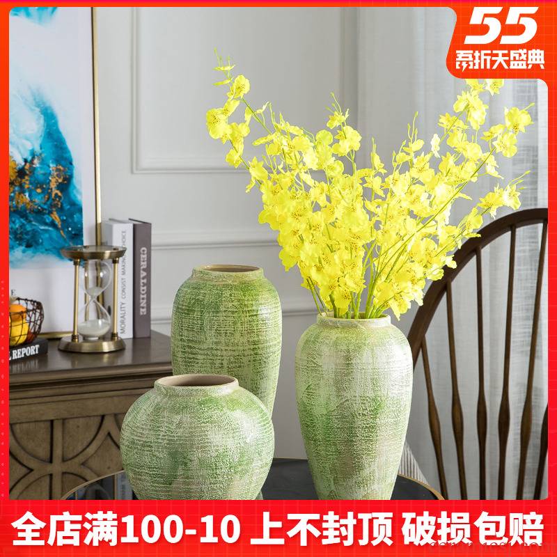 American green clay flower implement large ceramic vase dried flowers, household furnishing articles ceramic table sitting room decorative vase