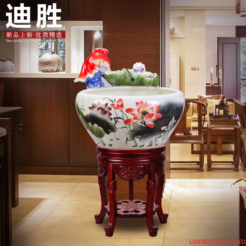 Jingdezhen TaoYang water lily porcelain basin water furnishing articles furnishing articles of handicraft feng shui turtle cylinder tank water is shallow