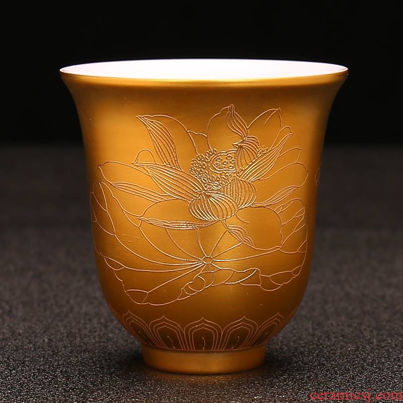 Suet jade porcelain fine gold heart sutra tea cups of 24 k gold, a single gold cup ceramic masters cup household sample tea cup