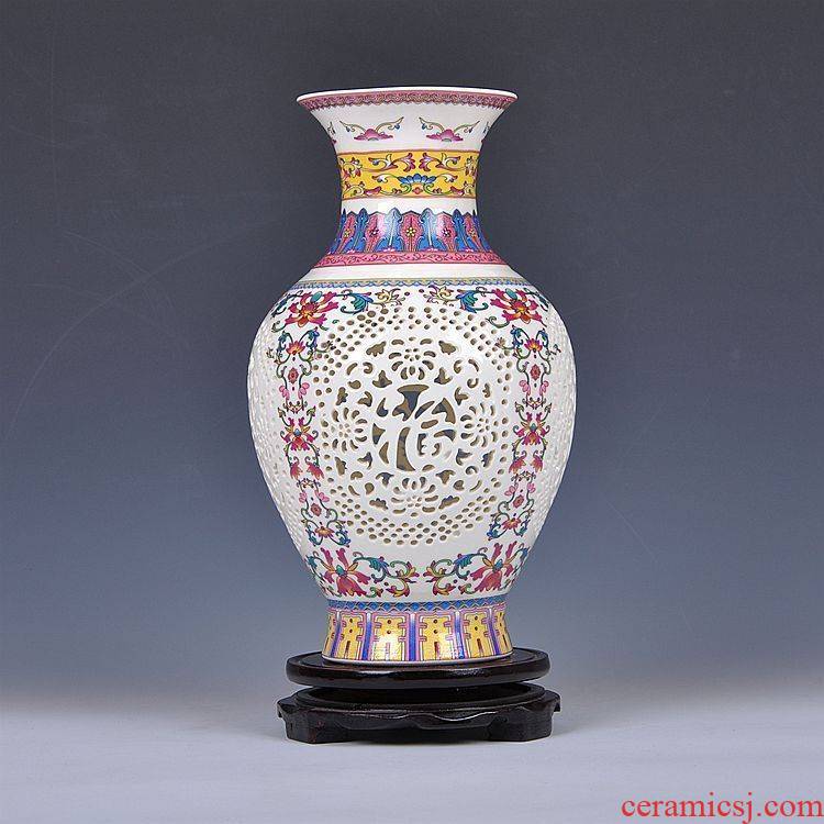 Furnishing articles fashion scene, jingdezhen ceramic vase hollow out blue and white porcelain porcelain vase, home Furnishing articles arts and crafts