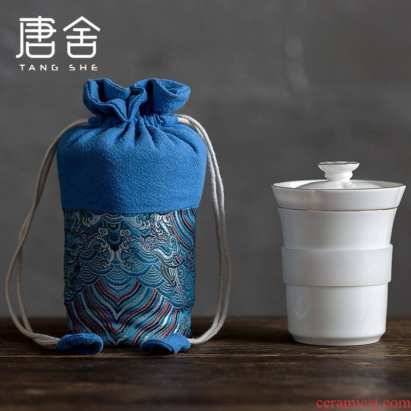 Tang s dehua white porcelain crack cup single travel portable kung fu tea set car is suing office filter cups