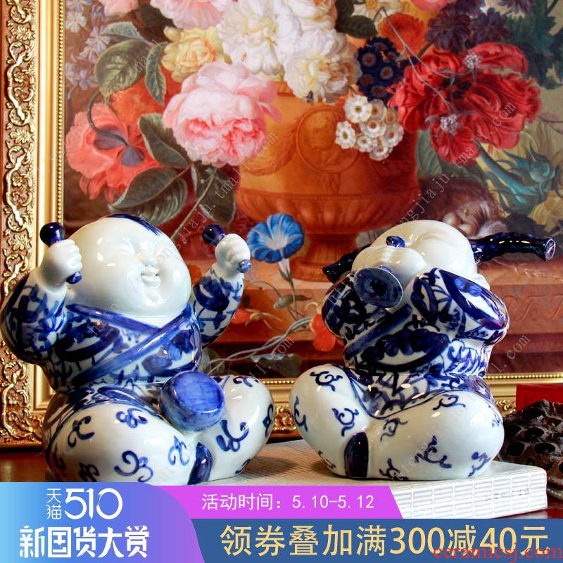 The rain tong home | jingdezhen ceramics craft its - happy happy baby blue and white porcelain furnishing articles