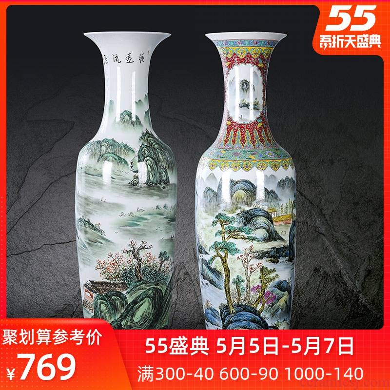 Jingdezhen ceramic floor has a long history in the big vase hand - made pastel landscape home sitting room adornment is placed