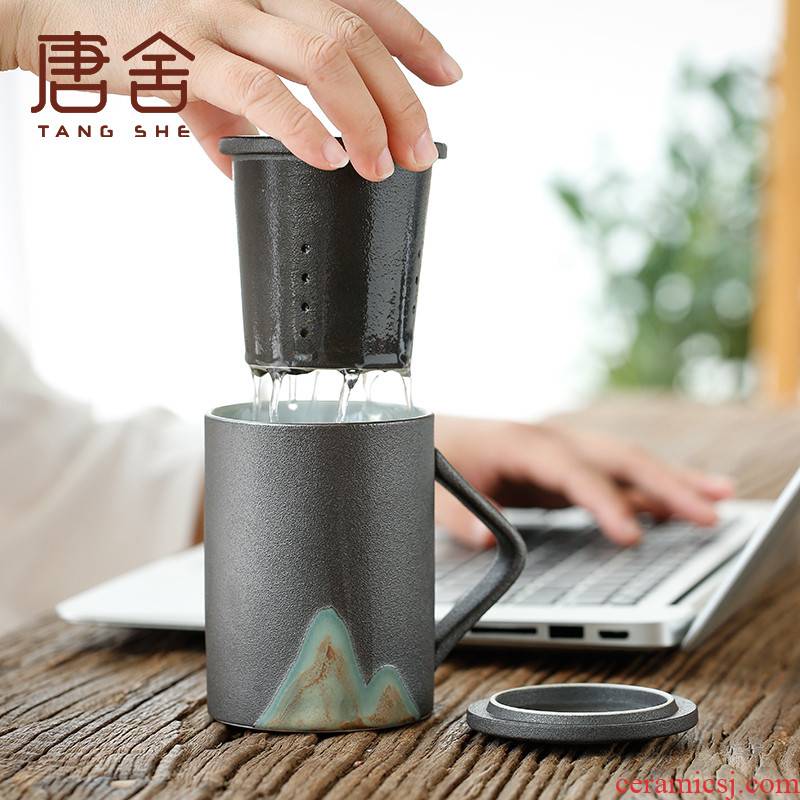 Tang s color glaze painting creative coarse pottery cup office home filtration porcelain keller with cover glass tea cup