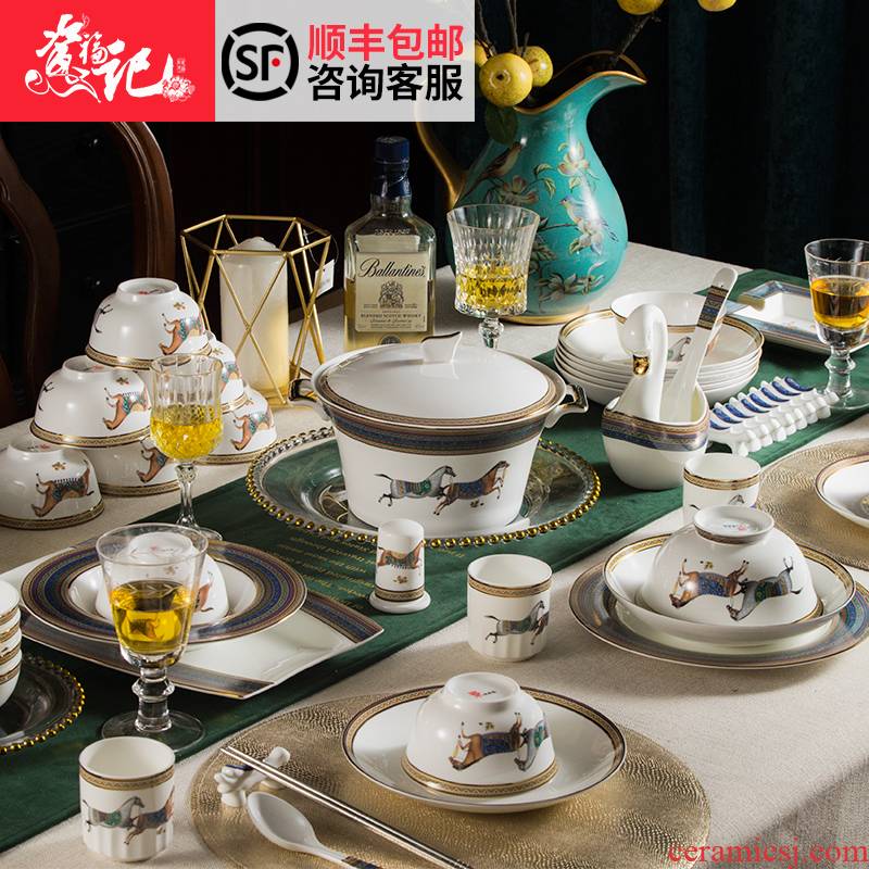 High - grade ipads China jingdezhen ceramic tableware club villa bowls disc suit European household business gift box