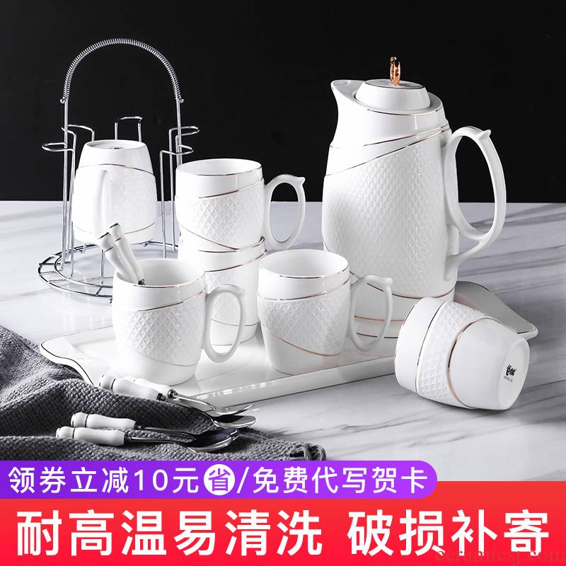 Ceramic water set suit sitting room glass European afternoon tea set suit with tray was home cold heat resistant glass kettle