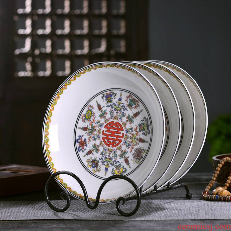 Jingdezhen ceramic household deep ipads porcelain ethnic Chinese sweet food dish plate antique plate deep nest soup tableware single plate
