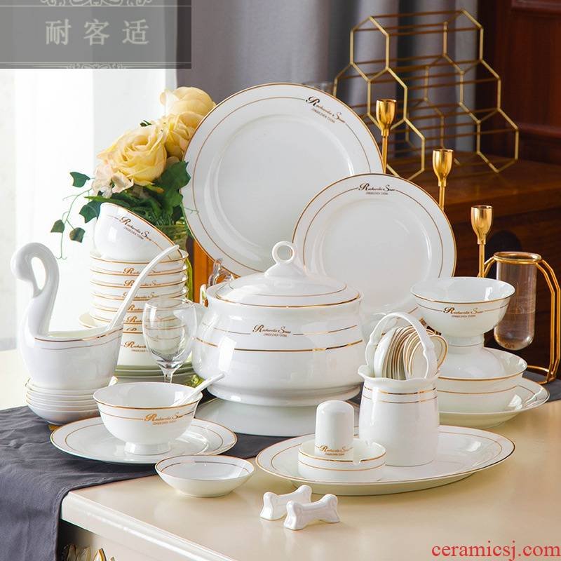 Hold to guest comfortable jingdezhen ceramic tableware an inset jades bowl plate ipads porcelain bowl dish household gift set LOGO