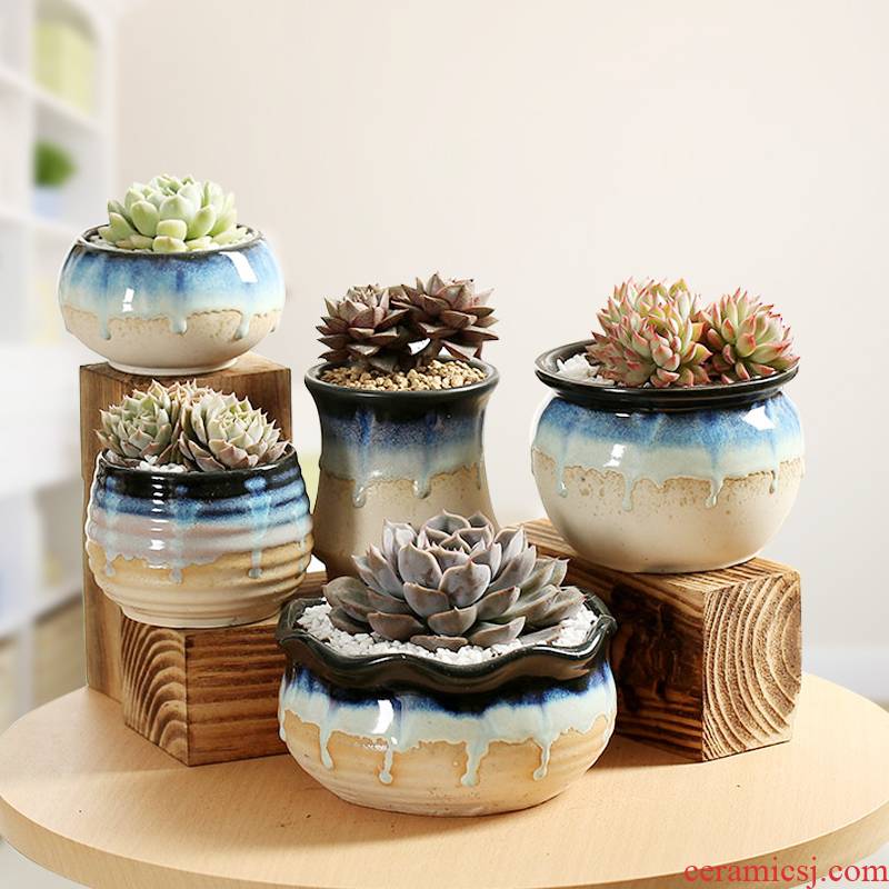 The End flow glaze fleshy flowerpot contracted indoor type coarse pottery small fleshy flower pot basin is accused of breathable ceramic flower pot