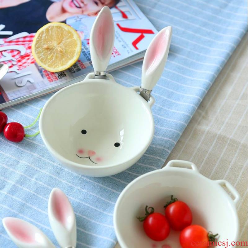 Jingdezhen creative ceramic tableware cartoon express lovely ice cream dessert bowl of fruit salad plate of rabbit to use