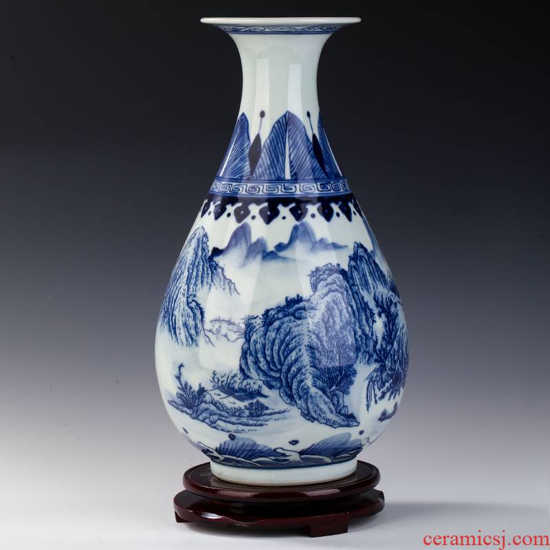 Jingdezhen ceramics home sitting room adornment antique blue - and - white scenery of blue and white porcelain vase rich ancient frame wine furnishing articles