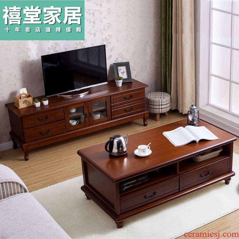 Solid wood tea table TV ark combination of I and contracted small family land for American home sitting room ark, European TV cabinet