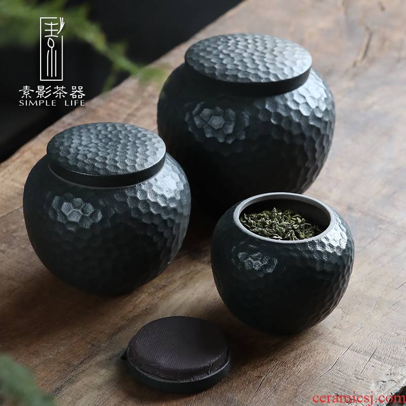 Zen tea pot small sealed as cans, shadow black pottery han Japanese blackstone glaze ceramic tea warehouse moisture storage tanks