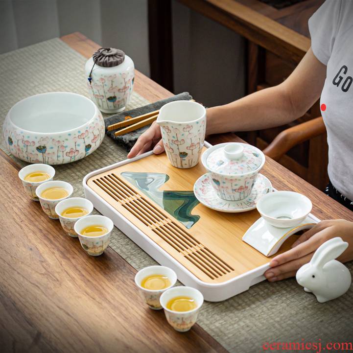 Really served fresh tea set ceramic contracted teapot teacup kung fu tea set a complete set of dry tea tray