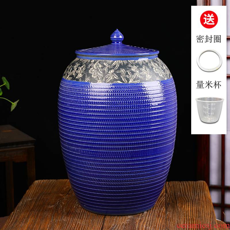 Jingdezhen ceramic barrel ricer box 50 kg 100 jins home with cover tea cylinder storage jar of pickles water oil cylinder