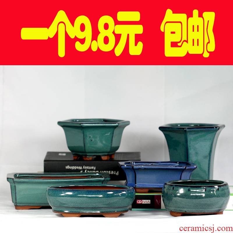Purple sand pottery and porcelain bonsai POTS rectangle more than six square meat flower pot with ceramic creative special offer a clearance package mail