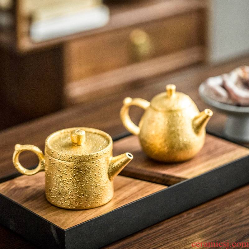 Morning high grind arenaceous gold ceramic teapot tea ware kung fu tea set 24 k gold mini gift box packaging the teapot