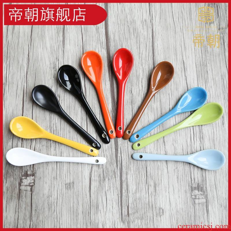 Emperor toward the color long handle ceramic spoon stir coffee milk spoon run rice ice cream spoon honey spoon