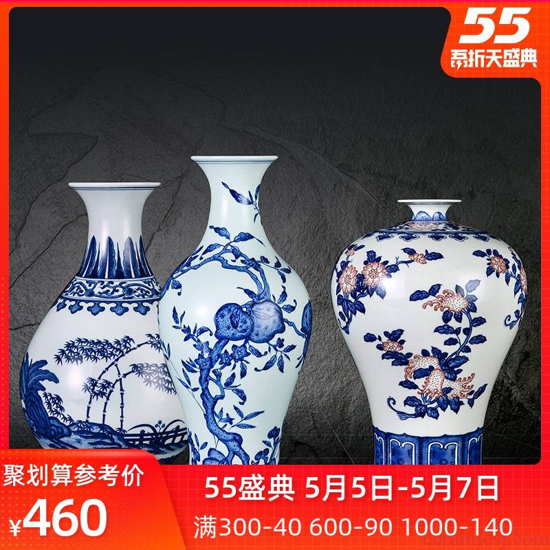 Jingdezhen ceramics vase hand - made archaize large blue and white porcelain is the sitting room of Chinese style household furnishing articles peach dried flower arrangement