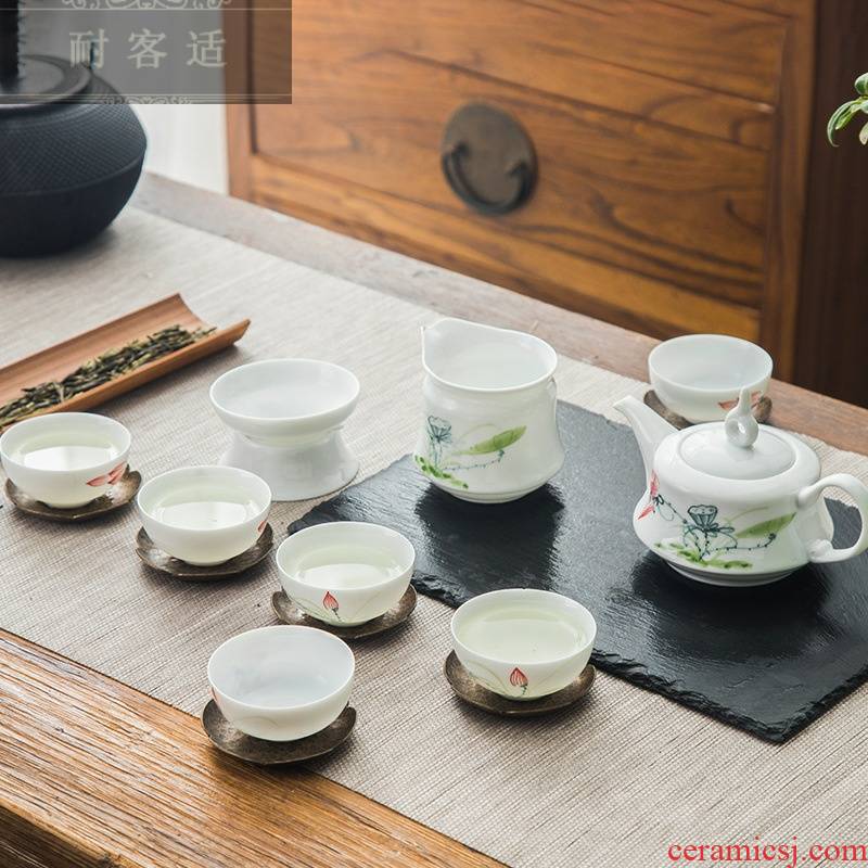 Hold to guest comfortable jingdezhen hand - made tea set kung fu tea set thin body of blue and white porcelain cup teapot household gift LO