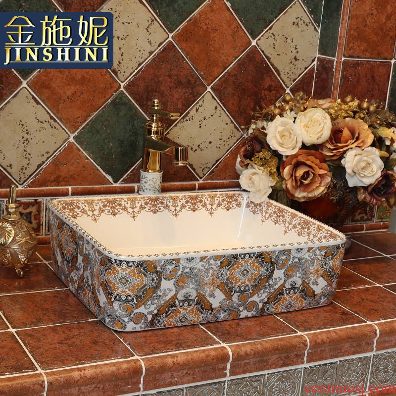 Gold cellnique jingdezhen ceramic lavatory hands pool bathroom art basin with rich European stage basin money illusions