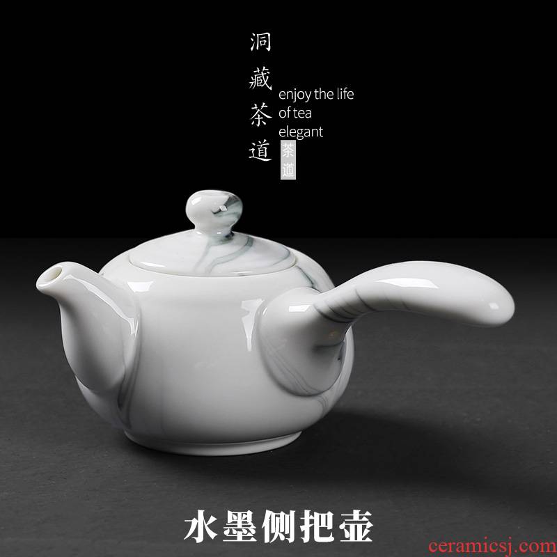 Ink painting in building up ceramic teapot kung fu tea set home office contracted tea side single pot, the pot