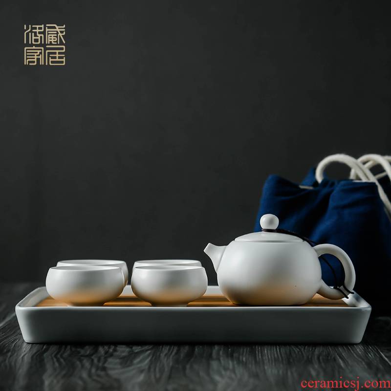 , white porcelain tea set household contracted portable travel to crack a small set of kung fu tea cups tea tray