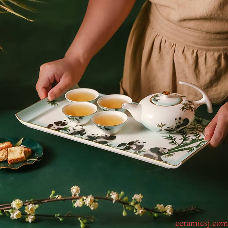 Ipads China kung fu tea set manually paint Chinese style household teapot tea sets tea tray in the living room