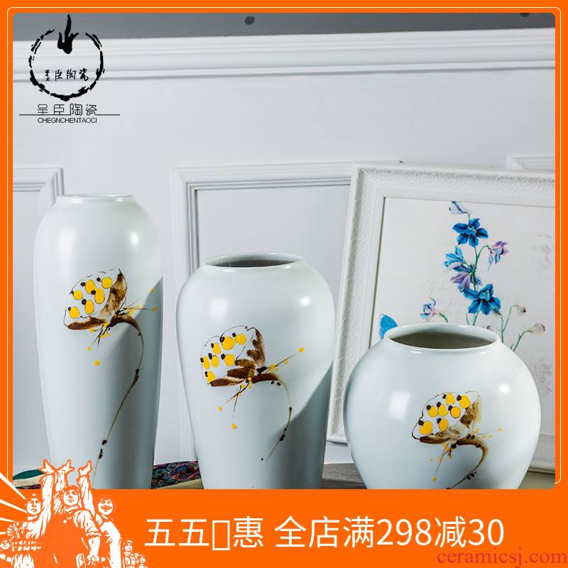 Home decoration Chinese vase furnishing articles three - piece hand - made jingdezhen ceramic vases, flower arrangement craft small place