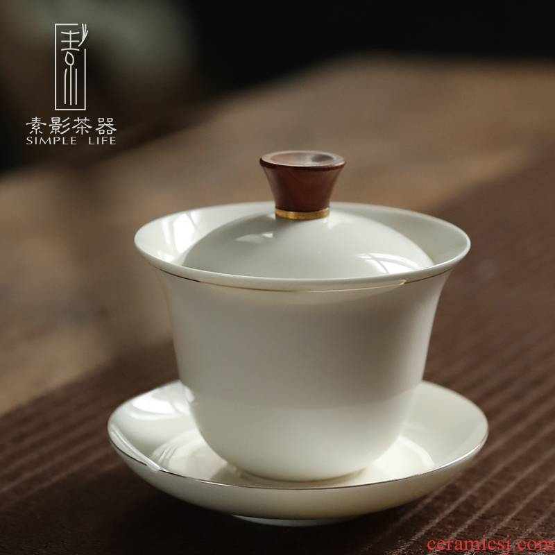 Plain film sweet white glazed porcelain tureen large tea cups manual only three bowl bowl of kung fu suit household tea