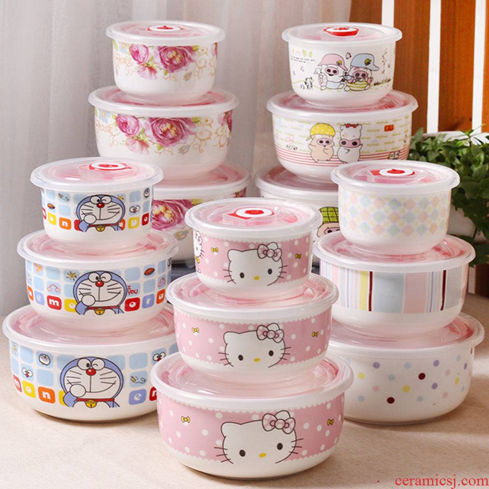 Ceramic preservation bowl bento lunch box microwave oven box sealing bowl crisper three - piece mercifully rainbow such as bowl with tureen tableware