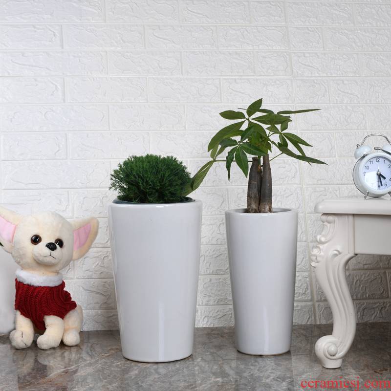 Cylindrical flowerpot ceramics high oversized model of green plant POTS get rich tree planter bag wholesale contracted sitting room office mail