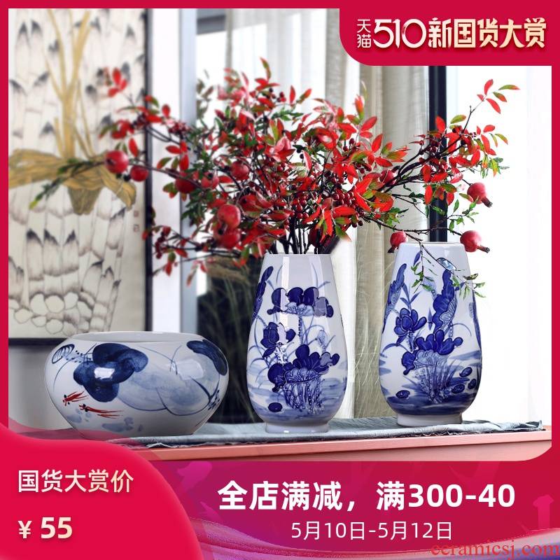 Jingdezhen ceramic three suits for modern put dry vase hand - made vases, the sitting room TV wine rich ancient frame furnishing articles
