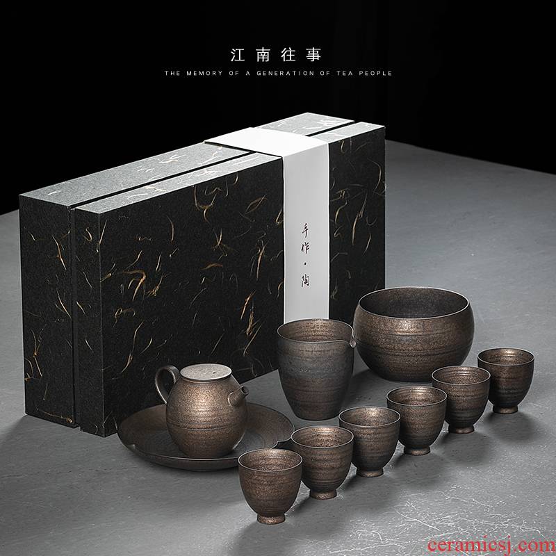 Jiangnan past retro manually rust glaze teapot kung fu tea set household ceramic tea set teapot teacup