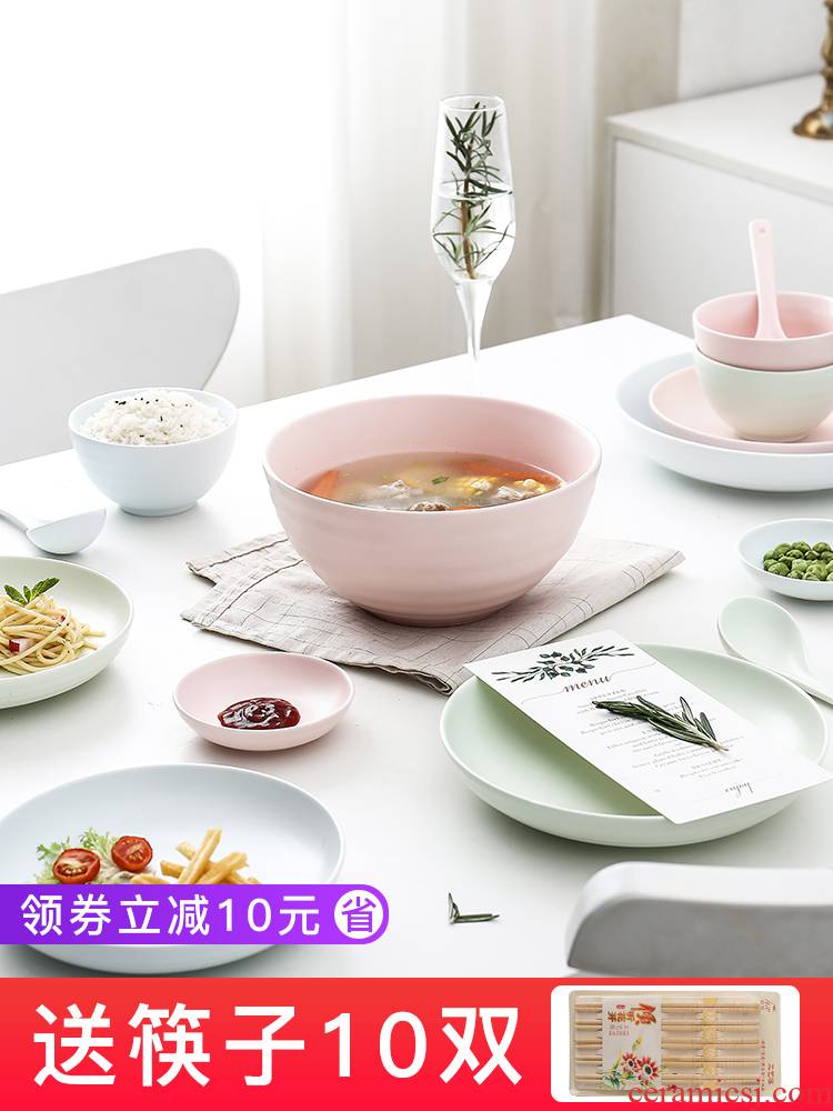 E best la dish bowl suit ceramic creative dishes Nordic contracted the 2-4-6 people with gifts sweethearts bowl chopsticks tableware