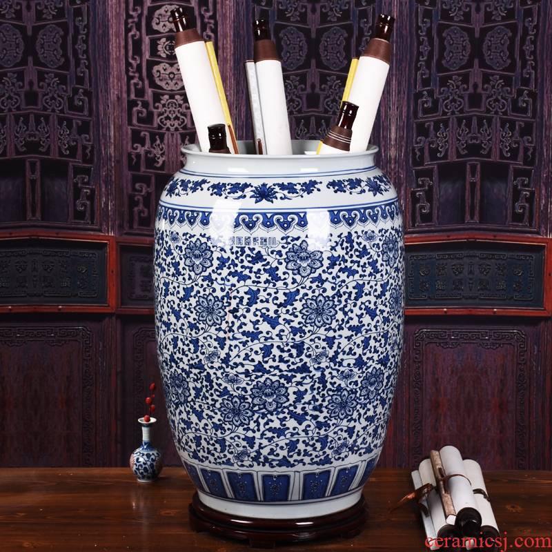 Jingdezhen ceramic painting and calligraphy scrolls cylinder receive barrels of the sitting room is the study of calligraphy and painting, hand - made landing quiver vase furnishing articles