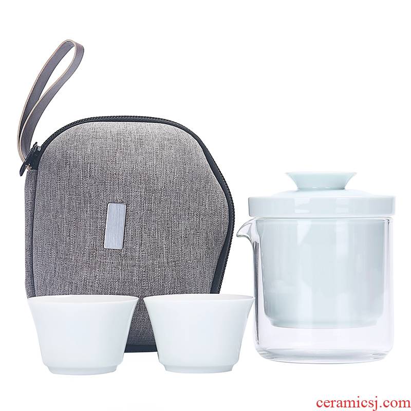 True travel kung fu sheng Japanese contracted glass tea set two portable receive package a pot of crack ceramic cup