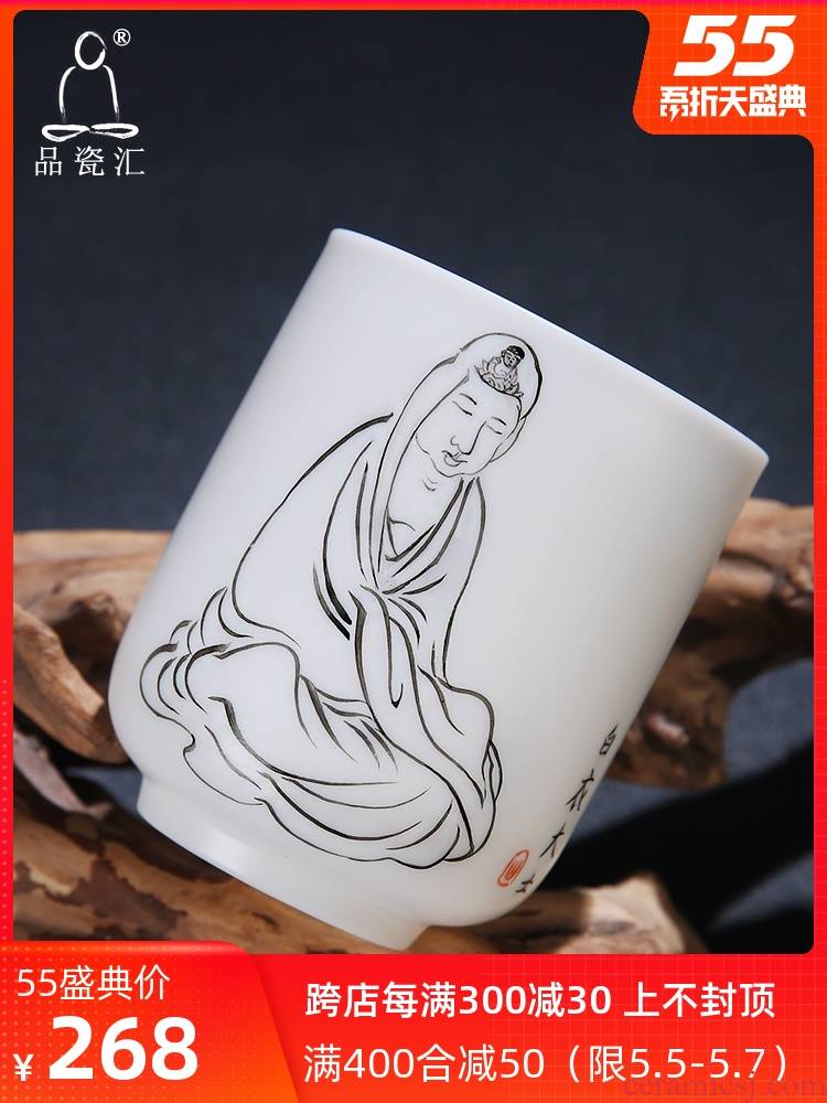Single product porcelain sink white porcelain ceramic teacups hand - made figure of Buddha tea cup tuas guanyin bodhisattva masters cup white tea
