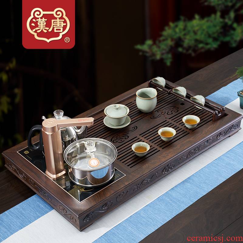 Han and tang dynasties ruyi solid wood home sitting room ground fully automatic large kung fu tea set drainage type tea table