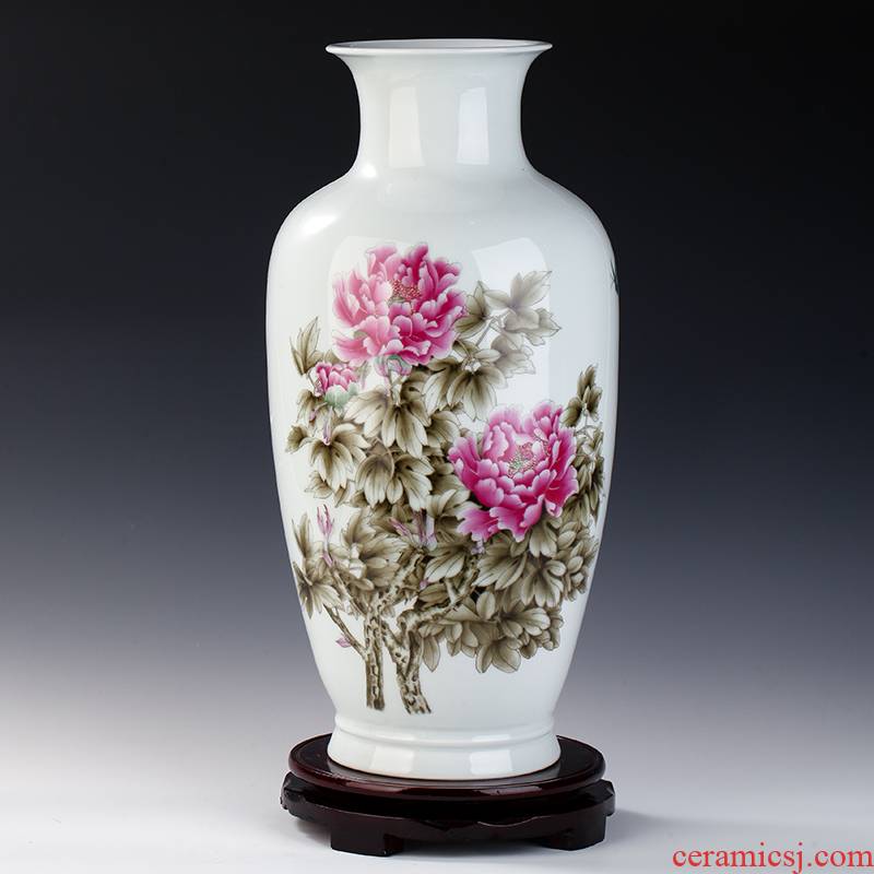 Jingdezhen ceramics powder enamel blooming flowers vase household decoration sitting room porch modern Chinese style furnishing articles