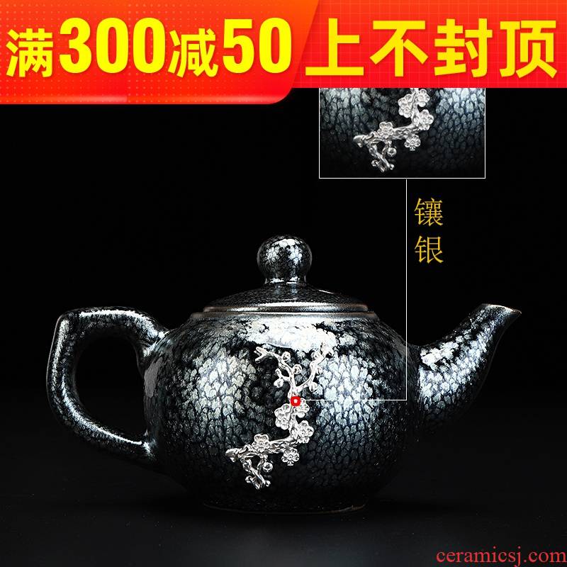 Build light silver teapot droplets temmoku glaze fetal iron teapot household ceramics up kung fu tea pot