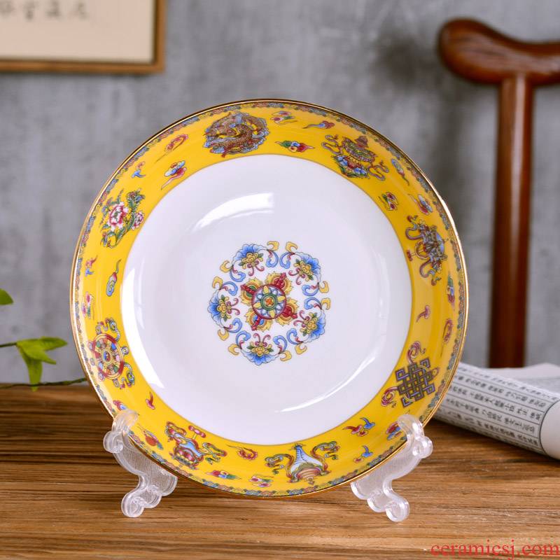 8 "jingdezhen ceramic deep dish of Chinese style household ipads porcelain dish of rice soup plate antique cutlery tray package mail