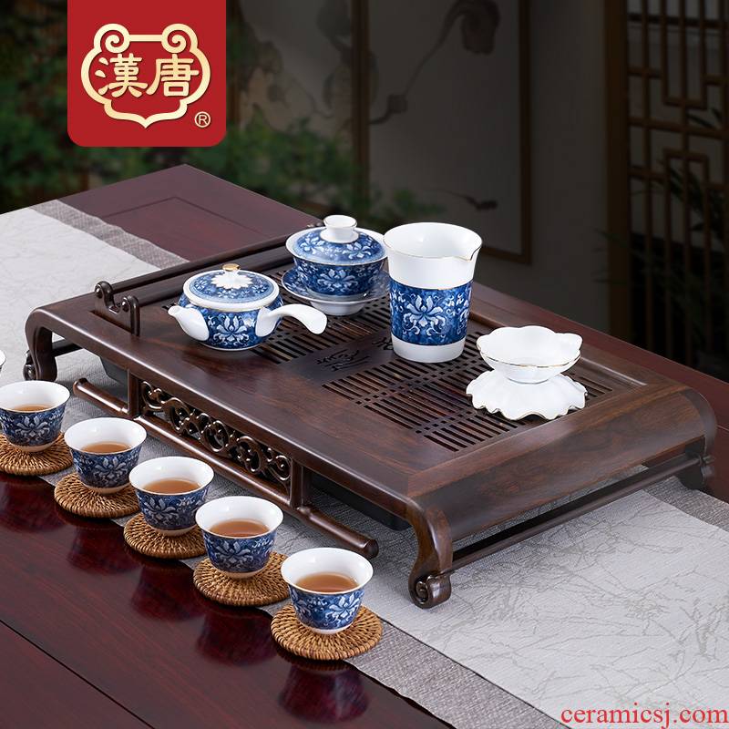 Han and tang dynasties kung fu tea tray was solid wood home tray tea set large rectangular water drainage type tea sea tea