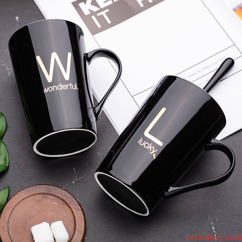 Creative water mark cup men 's and' s household with cover glass ceramic spoon move trend milk cup of coffee for breakfast